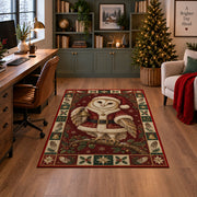 Barn Owl in Santa Coat Christmas area rug in a home office with a Christmas tree