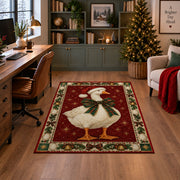 Goose with Plaid Bow Christmas area rug in a home office with a Christmas tree