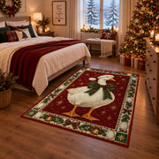 Goose with Plaid Bow Christmas area rug in a bedroom with festive decor