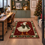 Goose with Plaid Bow Christmas area rug in a home office beside a desk
