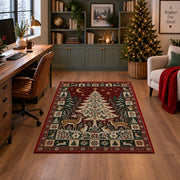 Woodland Christmas Tree with Deer Christmas area rug in a home office with a Christmas tree