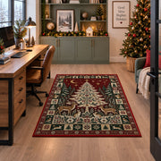 Woodland Christmas Tree with Deer Christmas area rug in a home office beside a desk