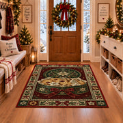 Christmas Cookie Tin Christmas area rug in a Christmas-decorated entryway