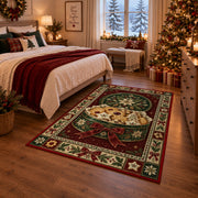 Christmas Cookie Tin Christmas area rug in a bedroom with festive decor