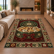 Christmas Cookie Tin Christmas area rug in a living room with a fireplace