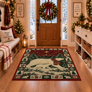 Polar Bear and Cub Christmas area rug in a Christmas-decorated entryway
