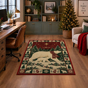 Polar Bear and Cub Christmas area rug in a home office with a Christmas tree