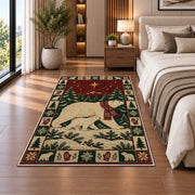 Polar Bear and Cub Christmas area rug in a bedroom beside the bed