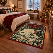 Polar Bear and Cub Christmas area rug in a bedroom with festive decor