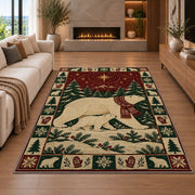 Polar Bear and Cub Christmas area rug in a living room with a fireplace