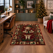 Christmas Elf with Gift Christmas area rug in a home office with a Christmas tree