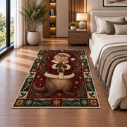 Otter in Santa Suit Christmas area rug in a bedroom beside the bed