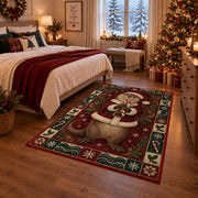 Otter in Santa Suit Christmas area rug in a bedroom with festive decor