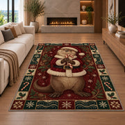 Otter in Santa Suit Christmas area rug in a living room with a fireplace