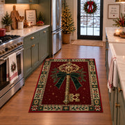 Golden Key with Velvet Bow Christmas area rug in a holiday kitchen