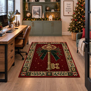 Golden Key with Velvet Bow Christmas area rug in a home office beside a desk