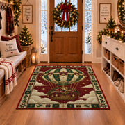 Hot Air Balloon with Gifts Christmas area rug in a Christmas-decorated entryway