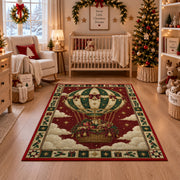 Hot Air Balloon with Gifts Christmas area rug in a nursery with a crib