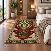 Hot Air Balloon with Gifts Christmas area rug in a bedroom beside the bed