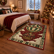 Hot Air Balloon with Gifts Christmas area rug in a bedroom with festive decor