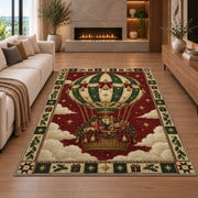 Hot Air Balloon with Gifts Christmas area rug in a living room with a fireplace