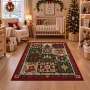 Patchwork Quilt Christmas area rug in a nursery with a crib