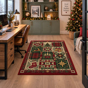 Patchwork Quilt Christmas area rug in a home office beside a desk