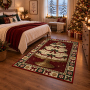 Christmas Layer Cake Christmas area rug in a bedroom with festive decor