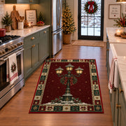 Snowy Lamp Post Christmas area rug in a holiday kitchen