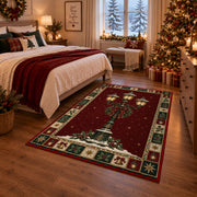 Snowy Lamp Post Christmas area rug in a bedroom with festive decor