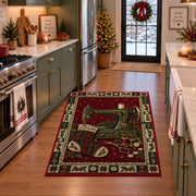 Sewing Machine and Plaid Stocking Christmas area rug in a holiday kitchen