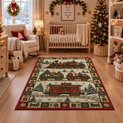 Christmas Toy Train Christmas area rug in a nursery with a crib