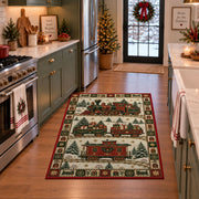 Christmas Toy Train Christmas area rug in a holiday kitchen