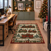 Christmas Toy Train Christmas area rug in a home office beside a desk