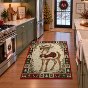 Fawn in Santa Cape Christmas area rug in a holiday kitchen
