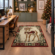 Fawn in Santa Cape Christmas area rug in a home office beside a desk
