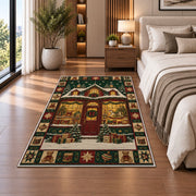 Toy Shop Window Christmas area rug in a bedroom beside the bed