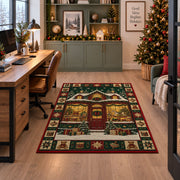 Toy Shop Window Christmas area rug in a home office beside a desk