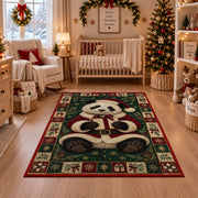 Panda in Santa Suit Christmas area rug in a nursery with a crib
