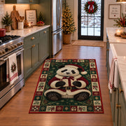 Panda in Santa Suit Christmas area rug in a holiday kitchen