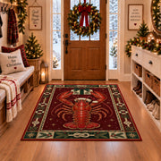 Lobster in Santa Hat Christmas area rug in a Christmas-decorated entryway