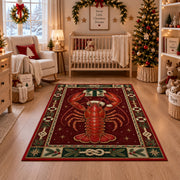 Lobster in Santa Hat Christmas area rug in a nursery with a crib