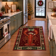 Lobster in Santa Hat Christmas area rug in a holiday kitchen