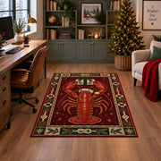 Lobster in Santa Hat Christmas area rug in a home office with a Christmas tree