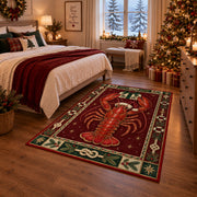 Lobster in Santa Hat Christmas area rug in a bedroom with festive decor