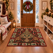 Gingerbread Christmas Tree Christmas area rug in a Christmas-decorated entryway