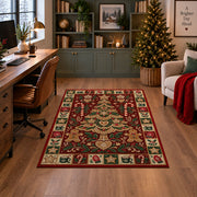 Gingerbread Christmas Tree Christmas area rug in a home office with a Christmas tree