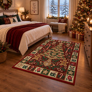 Gingerbread Christmas Tree Christmas area rug in a bedroom with festive decor