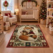 Fox with Lantern Christmas area rug in a nursery with a crib