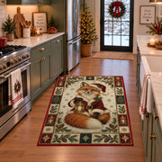 Fox with Lantern Christmas area rug in a holiday kitchen